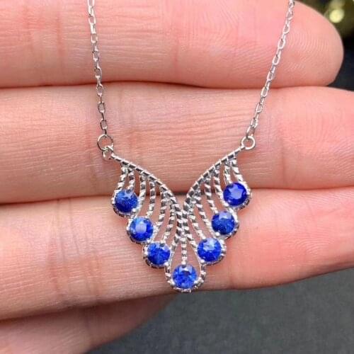 Natural blue sapphire Pendant necklace S925 silver Natural gemstone necklace Elegant lovely Tassels women party gift jewelery