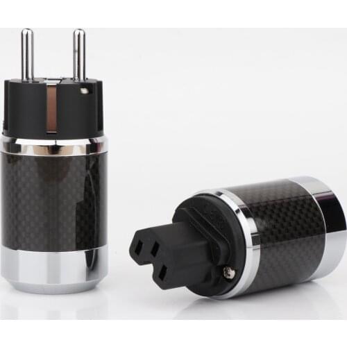 Pair WCF2-ER Hi-end Carbon Fiber Rhodium Plated AC Power Cable IEC Female Connector Hifi 2 Pins EU EUR Schuko Power Plug