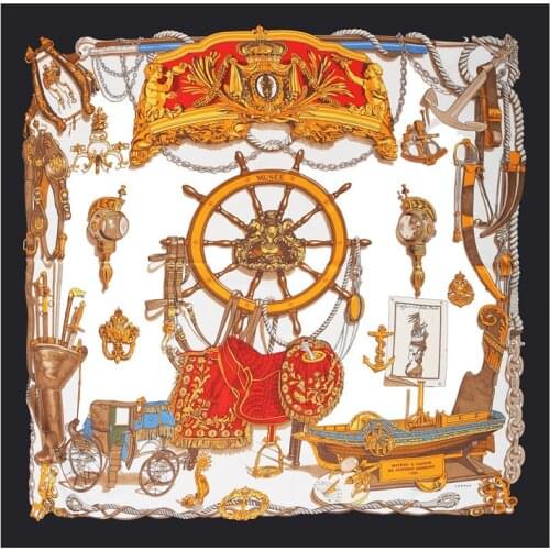 POBING 100% Silk Scarf Women Large Shawls Euro Brand Print Stoles Square Bandana Luxury Kerchief Scarf Female Foulards 130CM*130