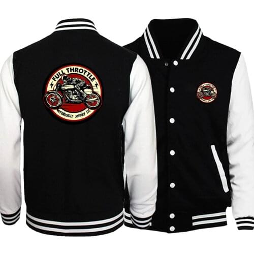 Full Throttle Cafe Racer Rockabilly Biker Baseball Men Jackets Coats Winter Autumn Fleece Warm White Black Bomber Streetwear