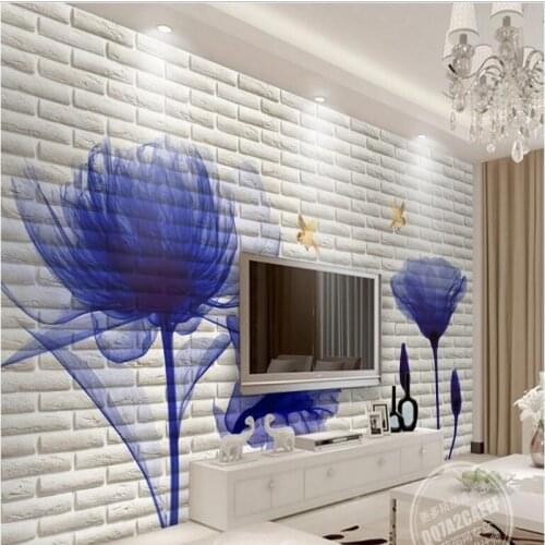 Beibehang Custom large fresco European tulip 3D brick wall TV backdrop environmental wallpaper papel de parede para quarto