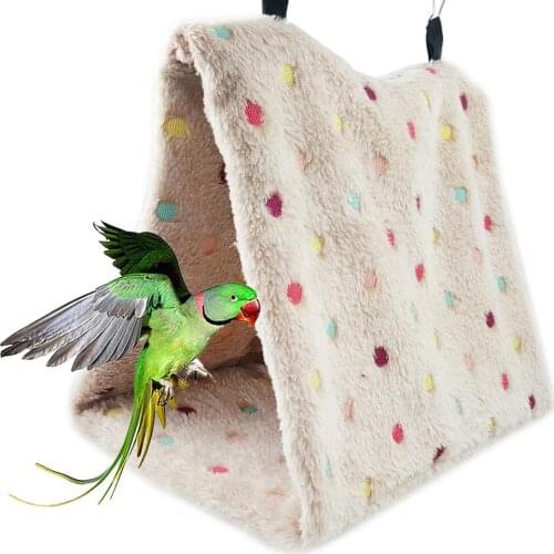Pet Bird Parrot Winter Warm Soft Dot Plush Hanging Sleep Bed Nests Cage Hammock