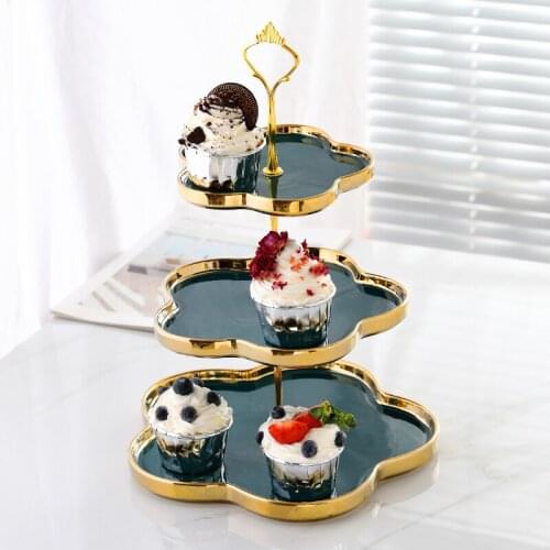 Nordic Luxury Phnom Penh Ceramic Double Layer Cake Plate Three Layer Fruit Plate Hotel Service Tray Kitchen Storage Supplies