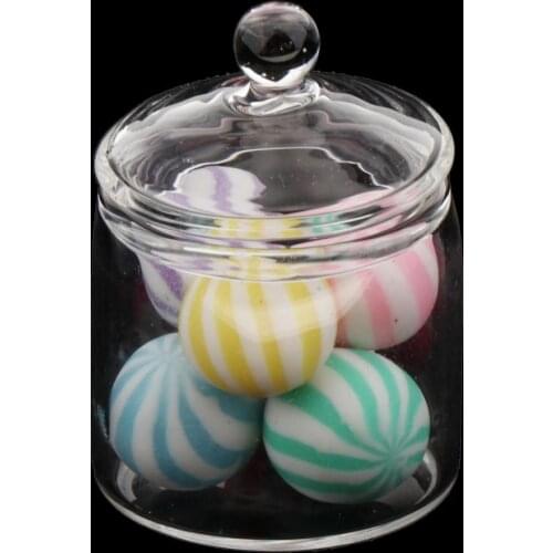 Mini Glass Candy Jars with 6 Candies Foods Canister with Airtight Lid Kitchen Furniture for 1/6 Scale Dollhouse --2.2x3.5cm
