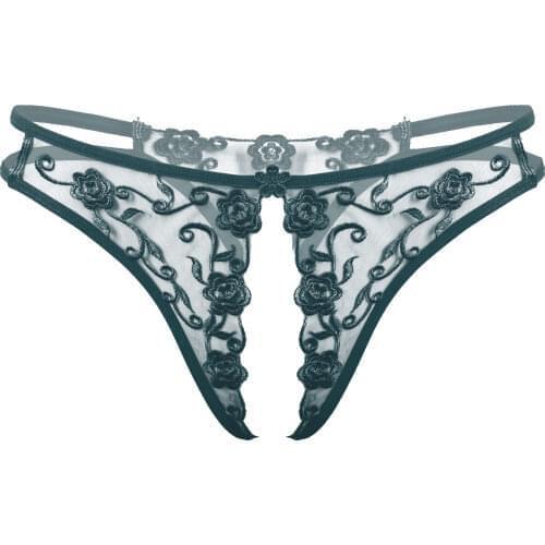 Men Open Crotch G-string Flower Embroidery Crotchless Briefs Sexy Lingerie Underwear Low Waist See-Through Thongs Underpants