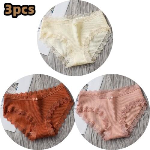 3 Pieces/Batch Cotton Panties Womens Comfortable Panties Breathable Sexy Mid-Waist Panties Large Size Womens Underwear Briefs