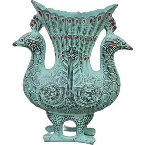 Chinese old bronze ornaments double phoenix phoenix peacock vase vase Home Furnishing decorative pot