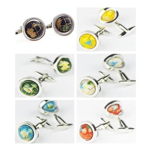 10pairs/lot 3D Earth Globe Cufflinks Rotatable Globe Planet Cuff Links 6 Colors World Map Cuff links Mens Jewelry Mixorder