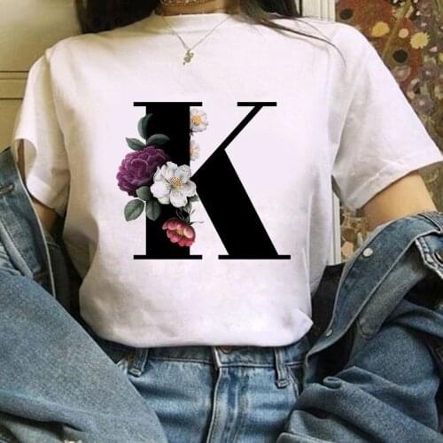 Women Tshirt 26 English Alphabet K Print tee shirt femme Fashion Summer clothing Casual woman T Shirt Harajuku Female T-Shirt