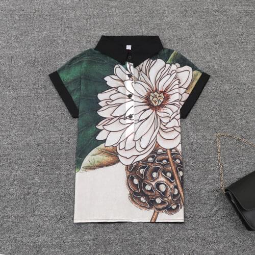 Chiffon Printed Women Shirts Summer Vintage Design 2021 Turn-Down Collar Straight Streetwear Cool Female Outwear Tops