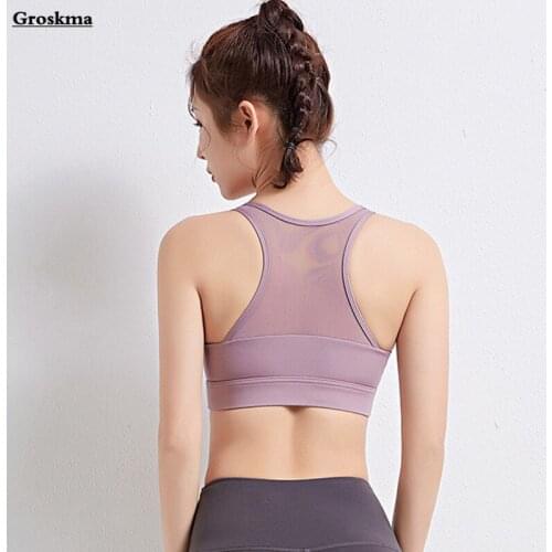Mesh Patchwork Women Yoga Bra Sexy Running Sportswear Crop Top Fitness Gym Sleeveless Shirt Exercise Clothing Breathable