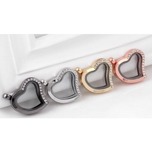 10PCS/lot Heart Shape Floating Locket Pendant Magnetic Memory Locket With Rhinestones