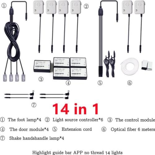 14 in 1 3w RGB LED Atmosphere Car Light Interior Decoration Fiber Strip Light App Control Decorative Ambient Lamp Dashboard Lamp