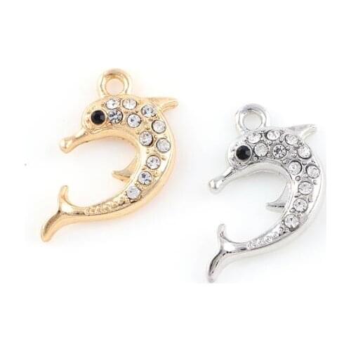 20PCS/lot 16x25mm (Gold,Silver Color) Dolphin Pendant Charms Fit For Floating Locket Jewelrys Making