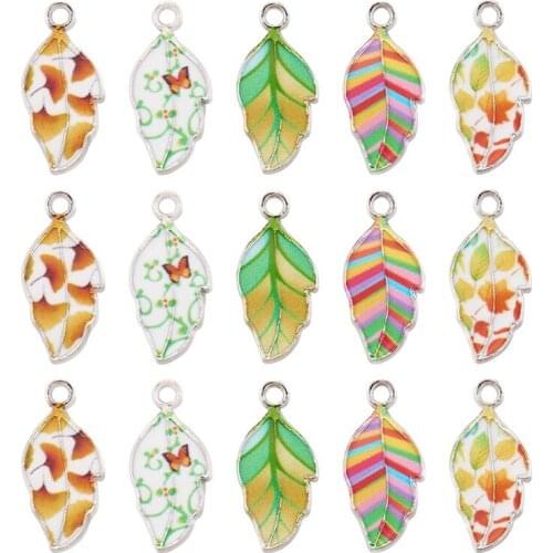 20pcs Mixed Color Alloy Enamel Pendants Charms Leaf for Jewelry Making DIY Bracelet Necklace Findings 21.5x10x2mm Hole: 2mm