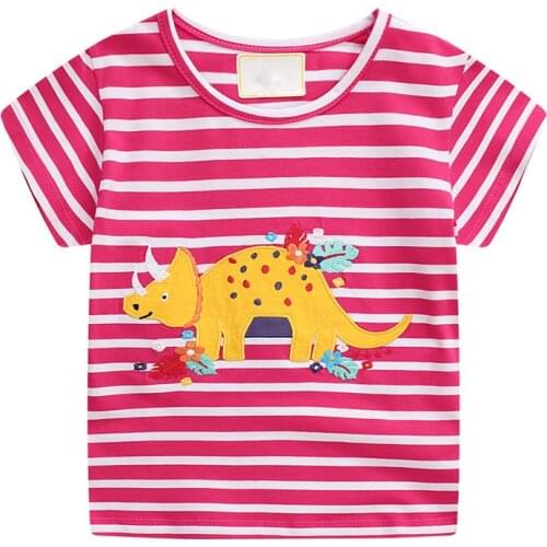 2021 Girls T-shirt Summer Tops Kids Clothes Animals Appliqued Dinosaus T Shirt Camisetas Baby Girl Tshirt Roupas Enfant Koszulka