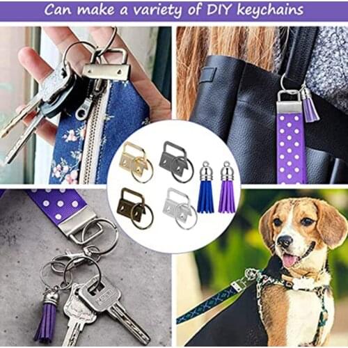 634D 61 Pcs Key Fob Hardware Set with Pliers Leather Tassels for Wristlet Clamp Key Lanyard Key Chain Making Supply