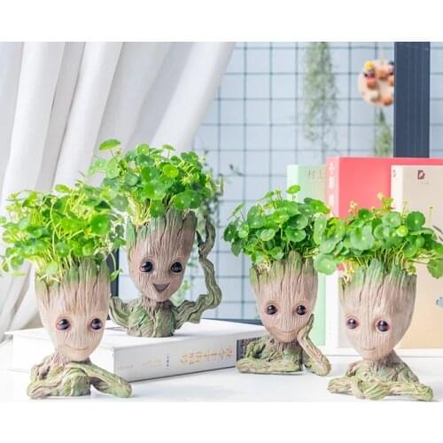 Home Decor Accessories Baby Groot Pen Holder Plant Flower Pot Cute Tree Figurines Miniature Model Garden Planter Flower Pot Gift