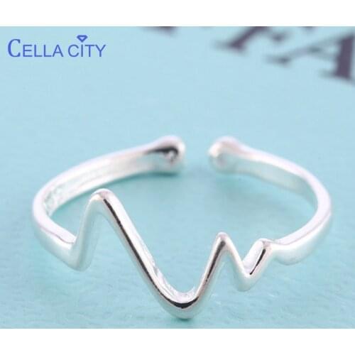 Cellacity Trendy Silver 925 Jewelry Ring for Women Simple Wave shaped Lines Adjustable Opening Female Accessory Dating Gift