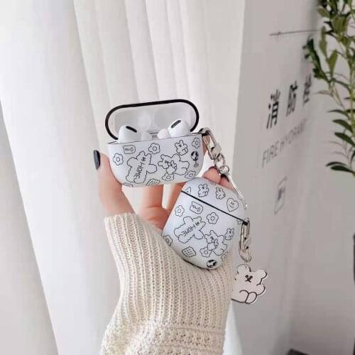 For AirPods Pro Case Cute Cartoon Bear Pattern Earphone Cases for Apple Airpods 1 2 3 Ins Style Protect Cover Keychain