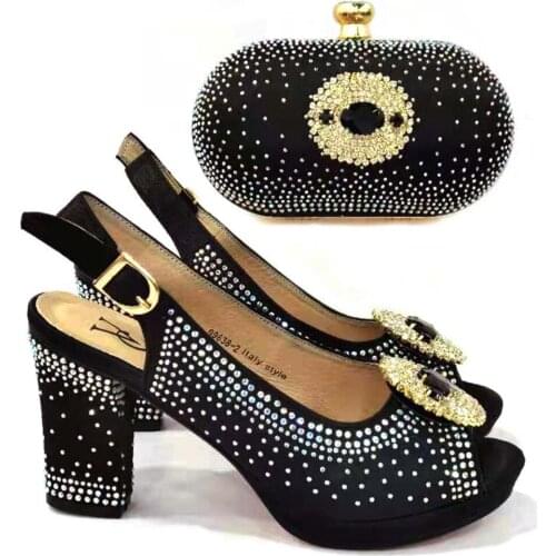 BlackColor Italian design Ladies Shoe with Matching Bags High Quality African Shoe and Bag Set for Party In Women Nigerian Shoes