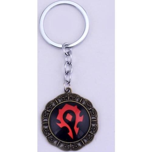 Dongsheng Game Jewelry World of Warcraft WOW Glass Cabochon Keychains Vintage Metal Alloy Keyring Key Chain For Men Boys Gifts