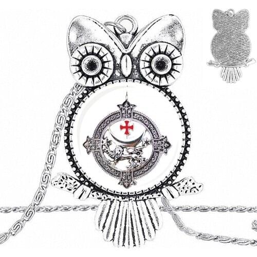 EJ Glaze For Christmas Gift Glass Cabochon Jewelry With Long Pendant Choker Owl Necklace The Knights Templar