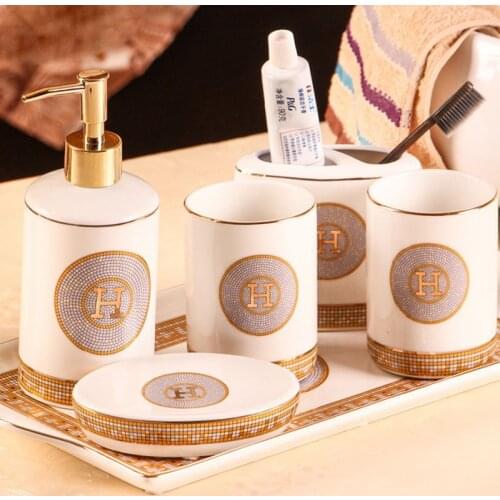 European luxury ceramic bathroom five piece set with tray toilet gargle cup gargle set bathroom products