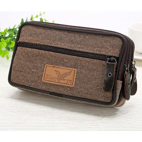 Fanny Pack Mobile Phone Zipper Bag Linen Fabric Men Coin Purse Pocket Bags Waist Packs Sport Running Man Billfold Purses Pouch