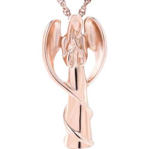 IJD9739 Angel Wing Wrapped Fariy Stainless Steel Cremation Jewelry Holder Ashes Keepsake Cremation Urn Necklace