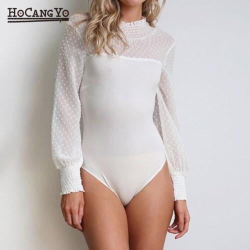 Summer Women Sexy Bodycon Playsuits Turtleneck Long Sleeve Chiffon Bodysuit Women Elegant Romper Slim Fit Catsuit Streetwear