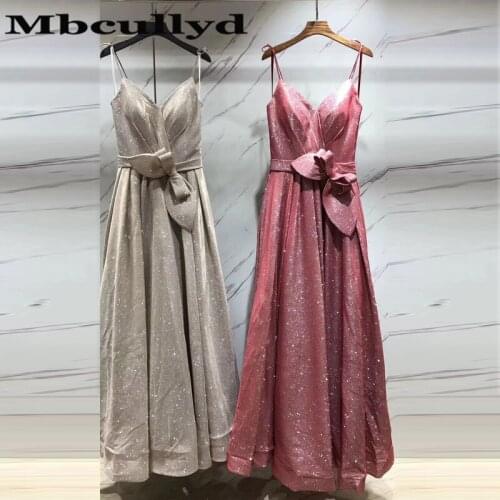 Mbcullyd Wholesale Long Prom Dresses 2020 Glitter Sequined Evening Dress For Women With Bow Formal Vestido De Festa Customize