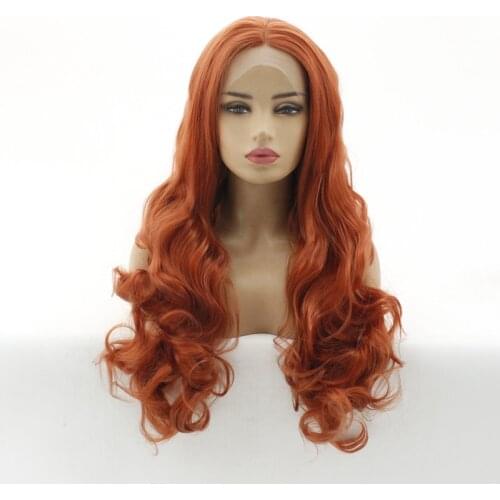 Copper Red Purple Long Natural Body Wavy Middle Parting Glueless Lace Front Wigs Heat Resistant Synthetic Hair Wig for Women
