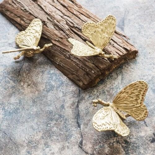 MFYS Brass Butterfly Handle American Copper Animal Knobs for Cabinet and Drawer European Kitchen Cupboard Pulls Wardrobe Knob