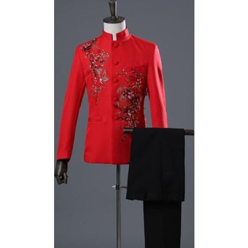 Stand collar fashion slim Chinese tunic suit men suit set with pants mens wedding suits formal dress mens groom suit + pant