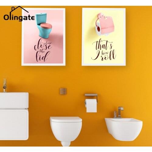 Cartoon Closestool Toilet Paper Canvas Poster Pink Blue Bath Style Wall Picture One Piece Canvas Art Home Decor for Living Room