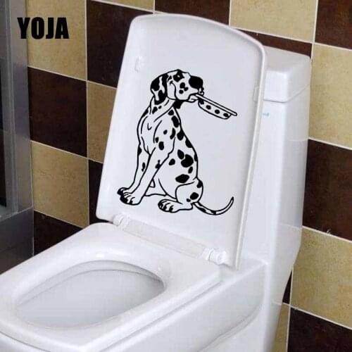 YOJA 19.6X24.3CM Home Decor Wall Stickers Kitchen Dalmatian Puppy Dog Pet Bowl Funny Pattern Toilet Decal T5-1639