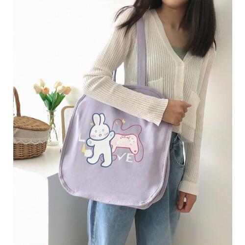 New Japanese Tote Shopping Bag for Lady 2021 Literary Cartoon Canvas Shoulder Bag Women Students Cotton Cloth Eco Shopper Bag
