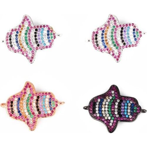 Newest ! Pattern Hamsa Charms Jewelry Making Supplies Multi Colors Cubic Zirconia Zinc Alloy Connectors Findings