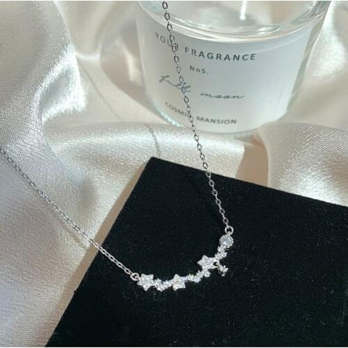 New Shiny 925 Sterling Silver Necklace Delicate Geometric Zircon Pendant Clavicle Chain Birthday Gift For Girl SNK022