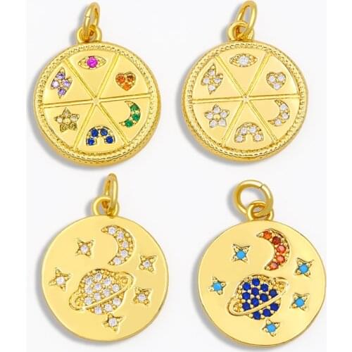 OCESRIO DIY Rainbow Small Earth Round Pendant For Women Jewelry Moon Star CZ For Jewelry Components Necklace Pendant pdta044