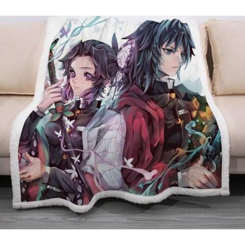 Anime Demon Slayer Funny Character Blanket Kimetsu No Yaib 3D Print Sherpa Blanket on Bed Home Textiles Dreamlike Style 09