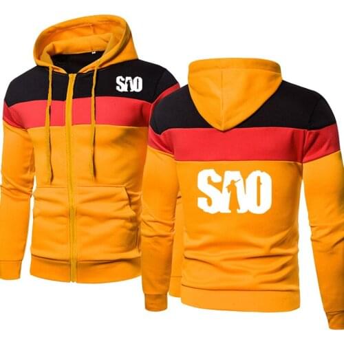 Casual Mens Zip Jacket SAO Sword Art Online Print Mens jackets Spring Autumn Splicing High Quality Cotton Men Clothing