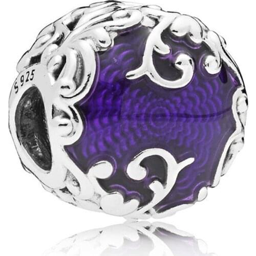 Regal Pattern Charm for Women Bracelet Bangle Purple Enamel Bead Authentic S925 Silver DIY Jewelry