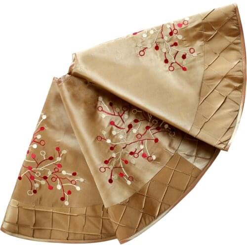 Deluxe Embroidered berry with Handcraft Pintuck Border,Extra Large gold Christmas Tree Skirt-50"/90cm
