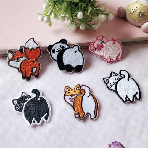 Self-adhesive Cute Twisting Ass Animal Embroidered Patches for Kids Clothing Jeans Dog Cat Pig Fox No Ironing on Sticker Stripes