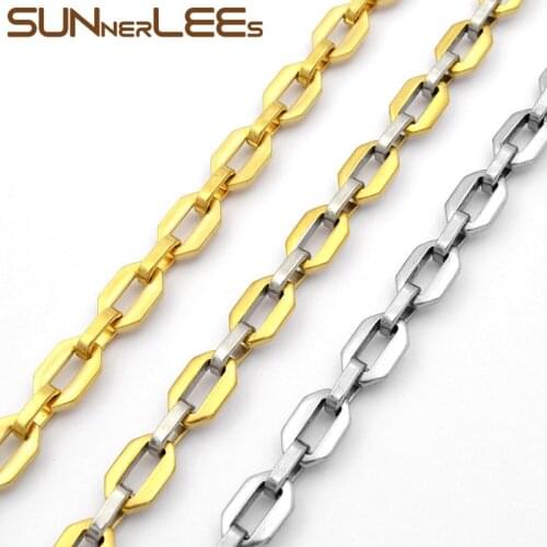 SUNNERLEES Jewelry Stainless Steel Necklace 7mm Link Chain Silver Color Gold Plated Men Women Gift SC22