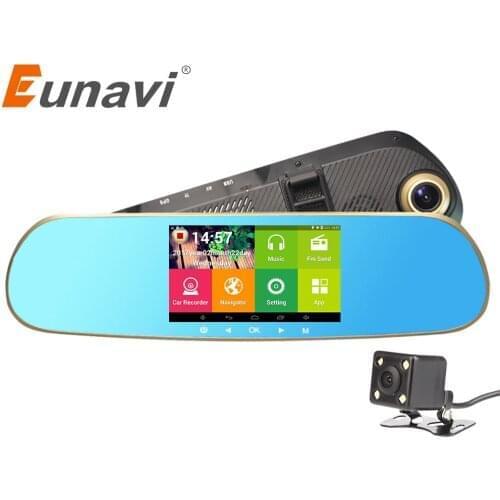 2018 Dashcam Eunavi 5 Inch Ips Car Gps Navigation Dvr Rearview Mirror Android 4.4 Dual Camera Truck Vehicle Navigator Europe