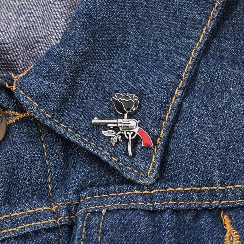 Vintage Rose Gun Brooches Fashion Enamel Badges Coat Jackets Backpack Hat Badge Pins Dress Jewelry Gift for Friends