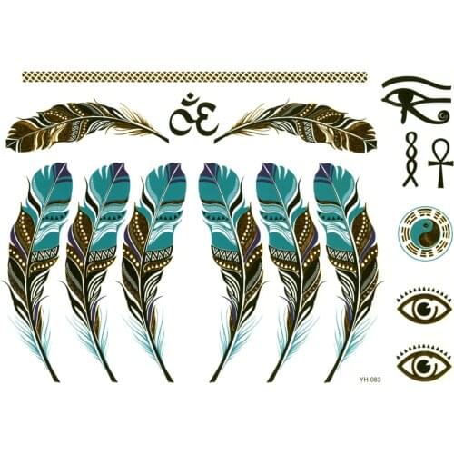 10pcs Gold Feather Temporary Tattoos men Gold necklace Feather Tattoo Peacock Feather Tattoo sleeves Flash Tattoos tatoo for man